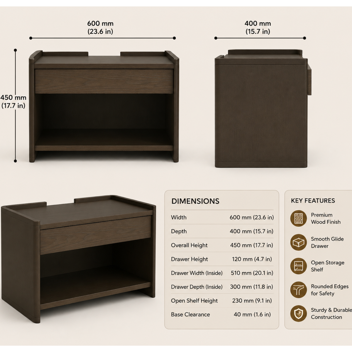 Modern Open Shelf Nightstand