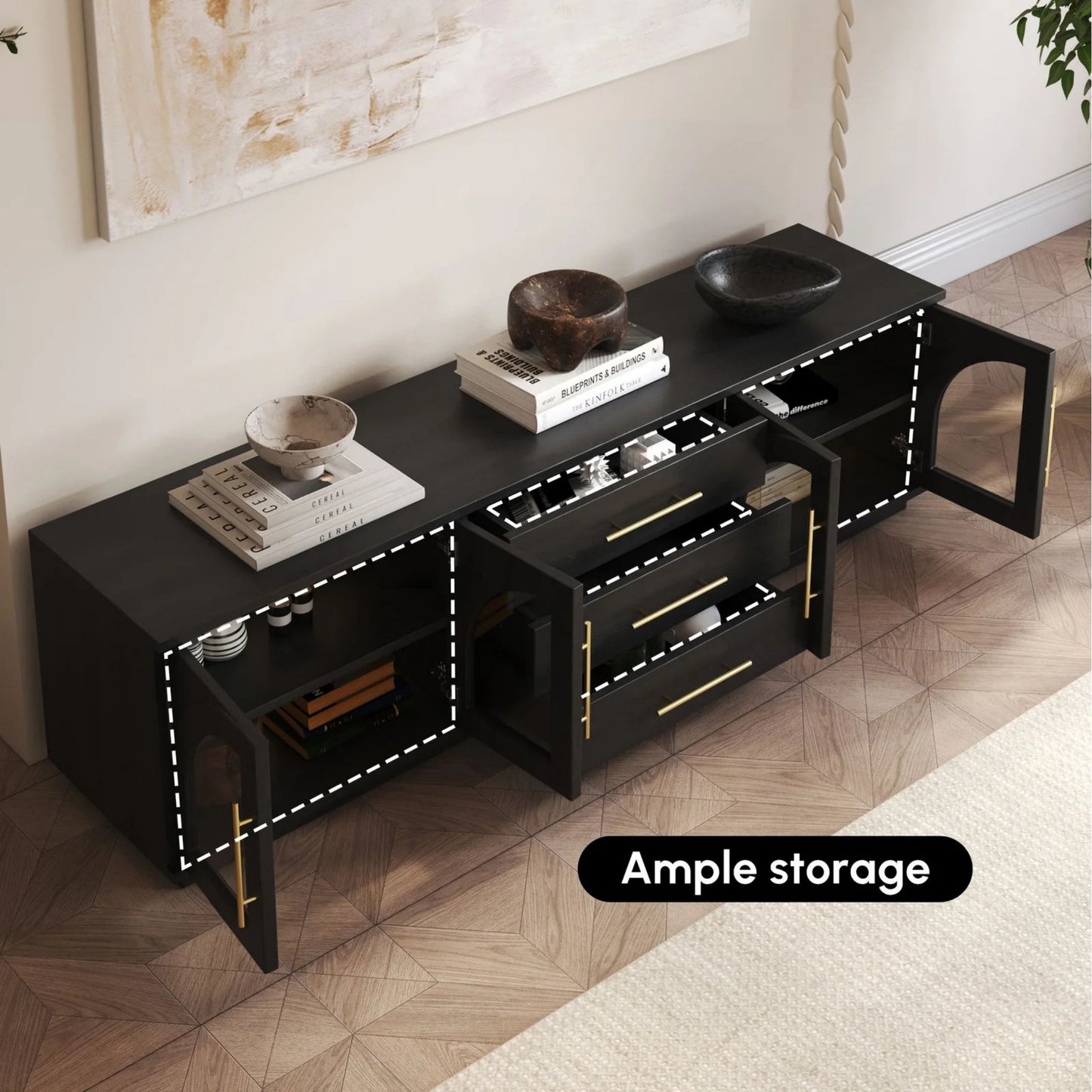 Modern Black TV Stand with Ample Storage