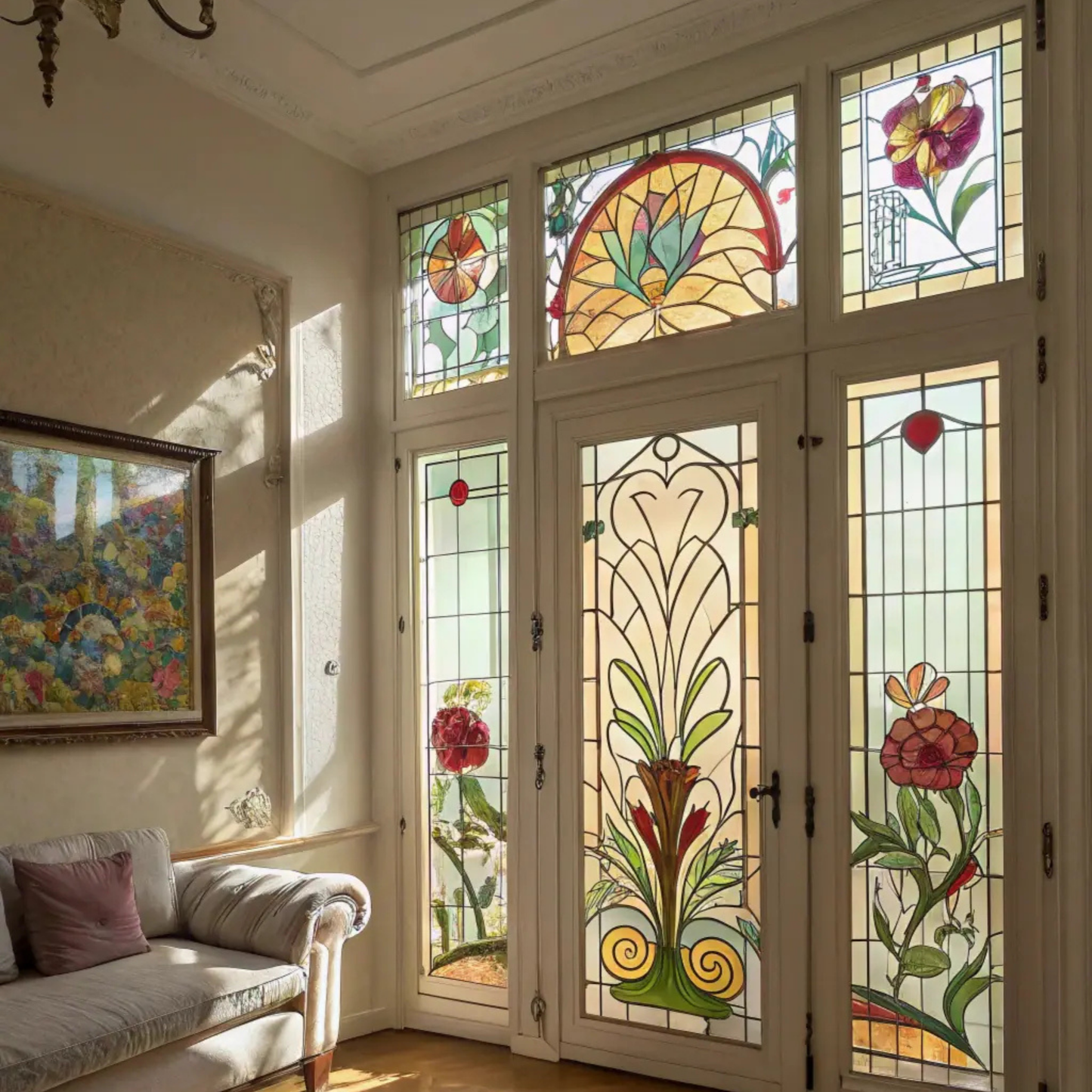 Art Nouveau Stained Glass Bloom Wallpaper