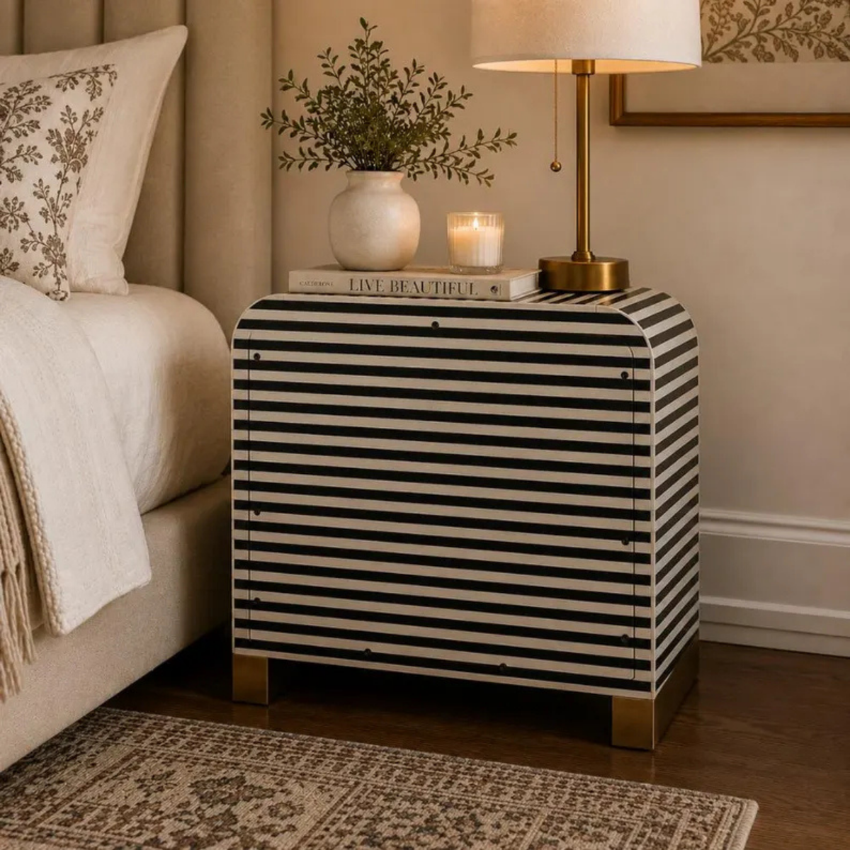 Noir Arch Bone Inlay Bedside Table