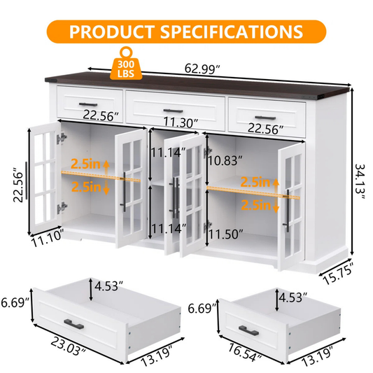 Harper Glass Kitchen Buffet Cabinet