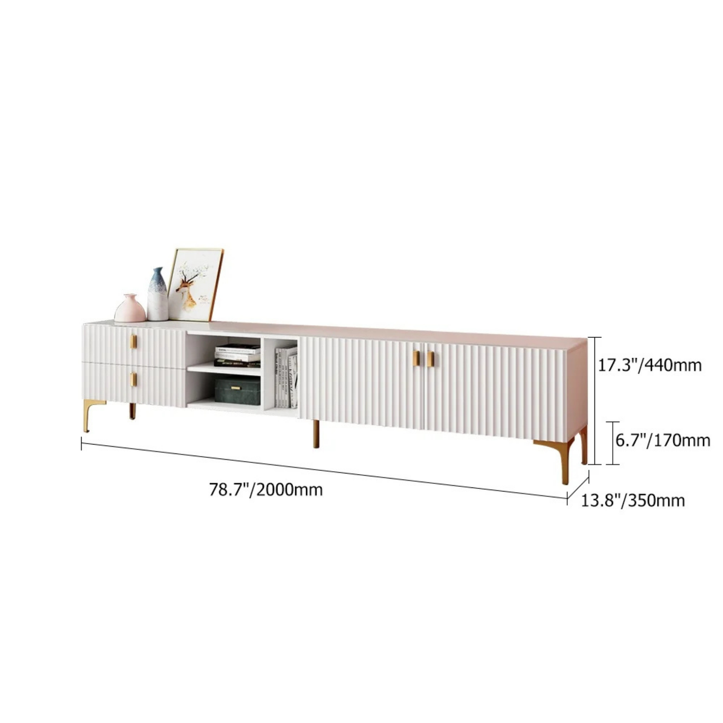 Modern Fluted TV Stand with Gold Accents