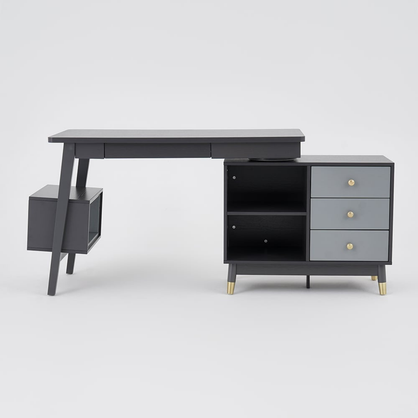 Ultic 47" L-Shaped Gray Rotating Desk with Storage