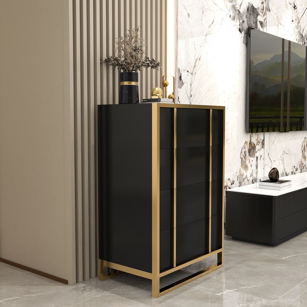 Modern Black & Gold Chest of Drawers