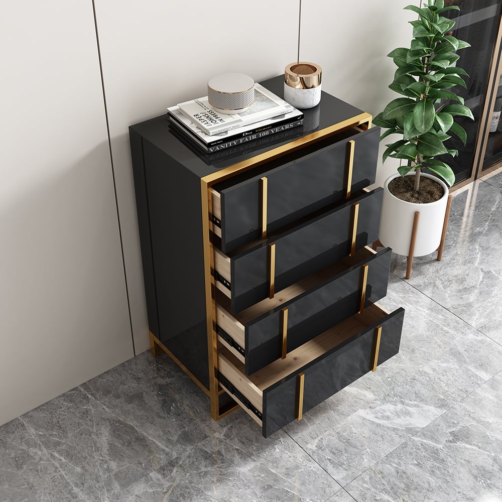 Modern Black & Gold Chest of Drawers