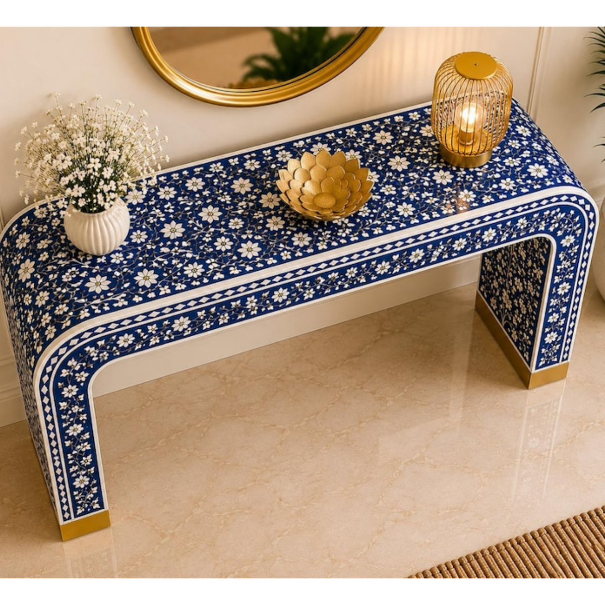 Azure Bloom Bone Inlay Console Table