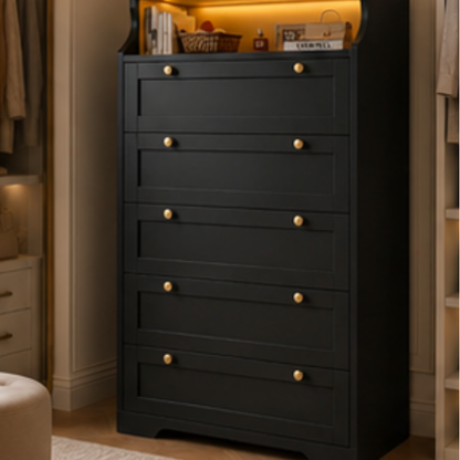 Midnight Haven 5-Drawer Chest with Display Shelf