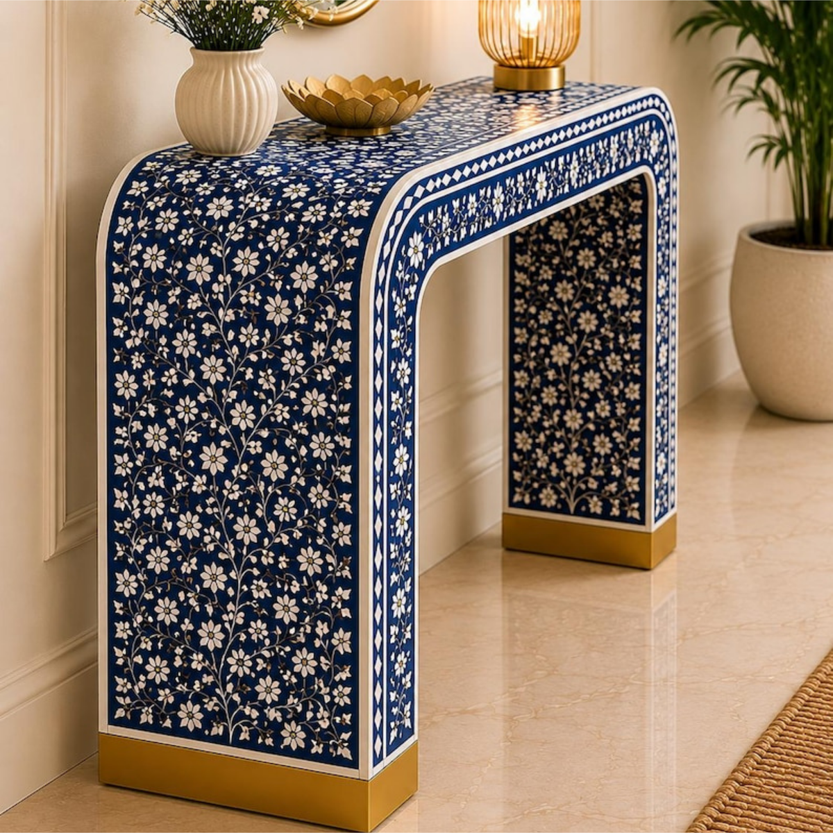 Azure Bloom Bone Inlay Console Table