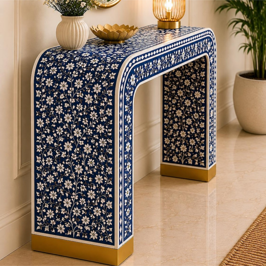 Azure Bloom Bone Inlay Console Table