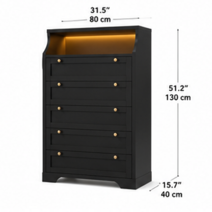 Midnight Haven 5-Drawer Chest with Display Shelf