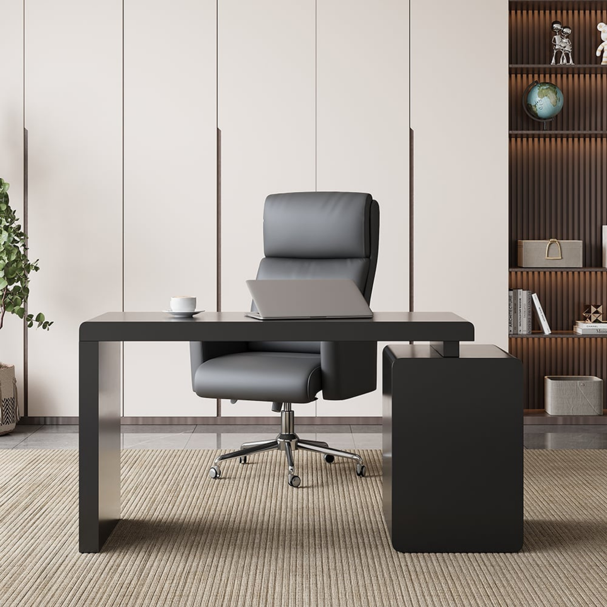 Mular 47" Rectangular Black Desk with 3 Drawers