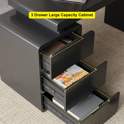 Mular 47" Rectangular Black Desk with 3 Drawers