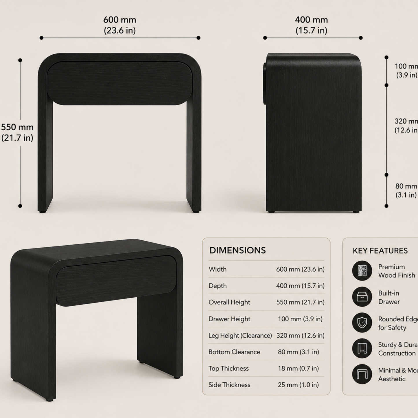Noir Curve Nightstand
