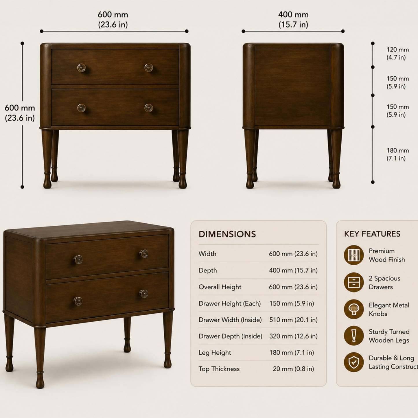 Heritage Walnut Two-Drawer Nightstand