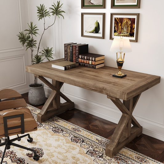Modern Farmhouse 59" Walnut Pine Wood Desk