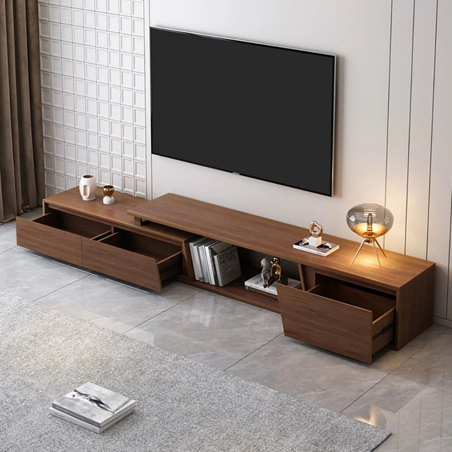 Modern Extendable TV Stand with Ample Storage