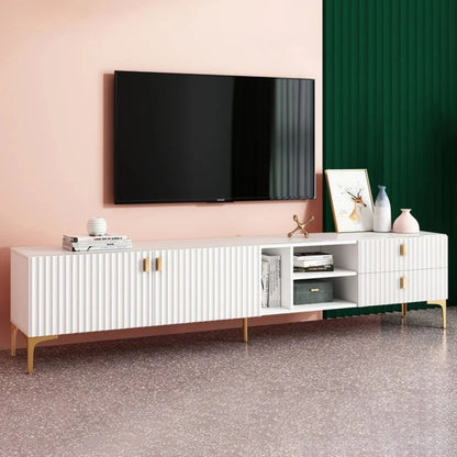 Modern Fluted TV Stand with Gold Accents
