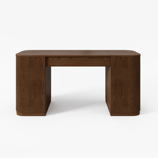 Velign 60" Walnut Standing Computer Desk with 2-Door Storage Cabinet