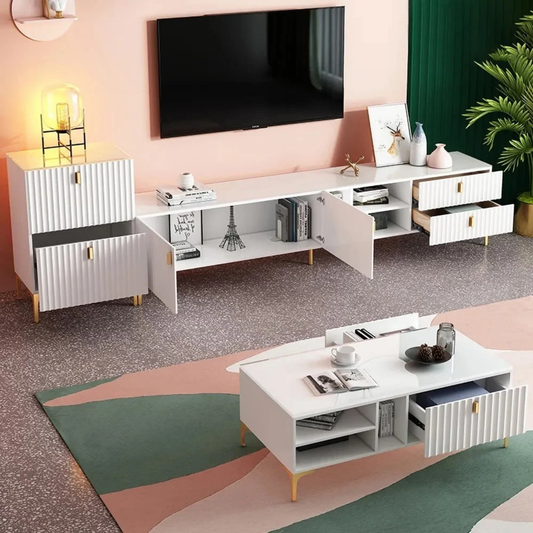 Modern Fluted TV Stand with Gold Accents