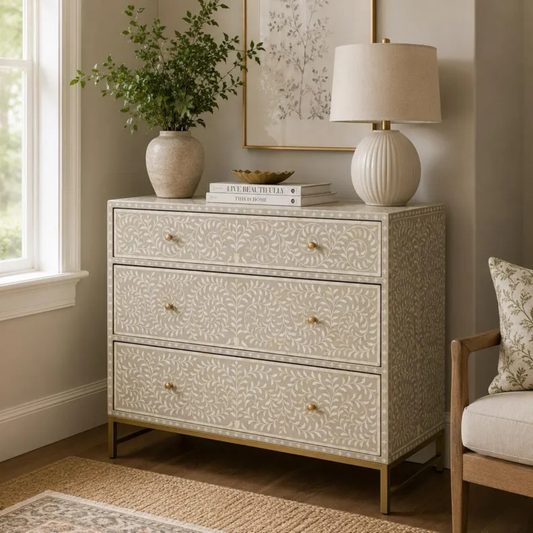 Ivory Bloom Bone Inlay 3-Drawer Chest