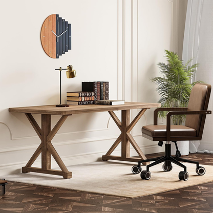 Modern Farmhouse 59" Walnut Pine Wood Desk