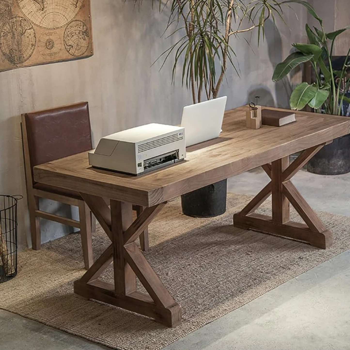 Modern Farmhouse 59" Walnut Pine Wood Desk