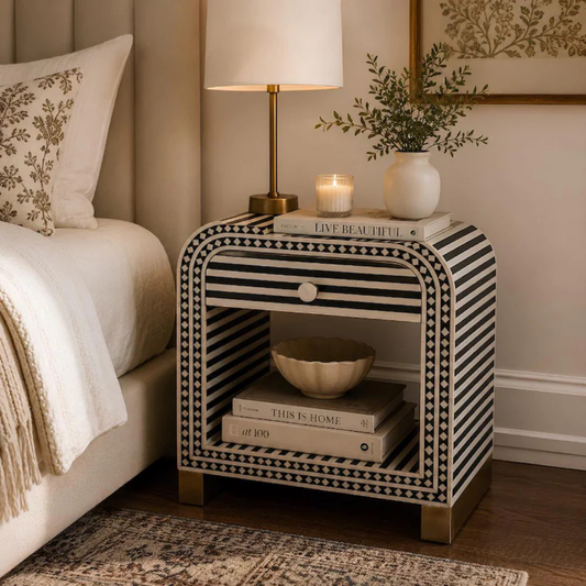 Noir Arch Bone Inlay Bedside Table