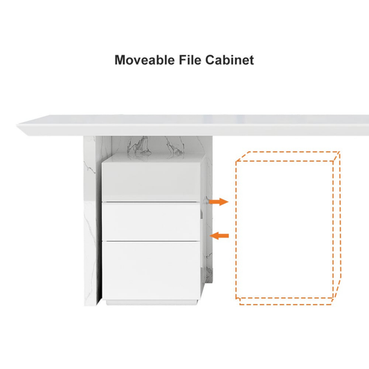 Modern 60" White Wood Desk with Movable Cabinet