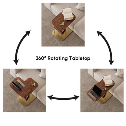 Rotating C-Shaped Side Table with Magazine Rack