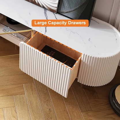 Modern Fluted TV Stand with Glass Display Storage