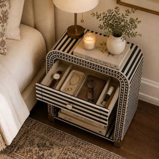 Noir Arch Bone Inlay Bedside Table