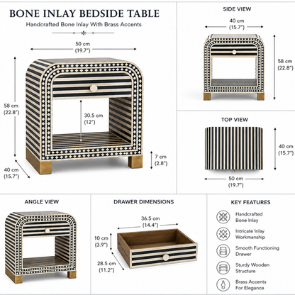Noir Arch Bone Inlay Bedside Table