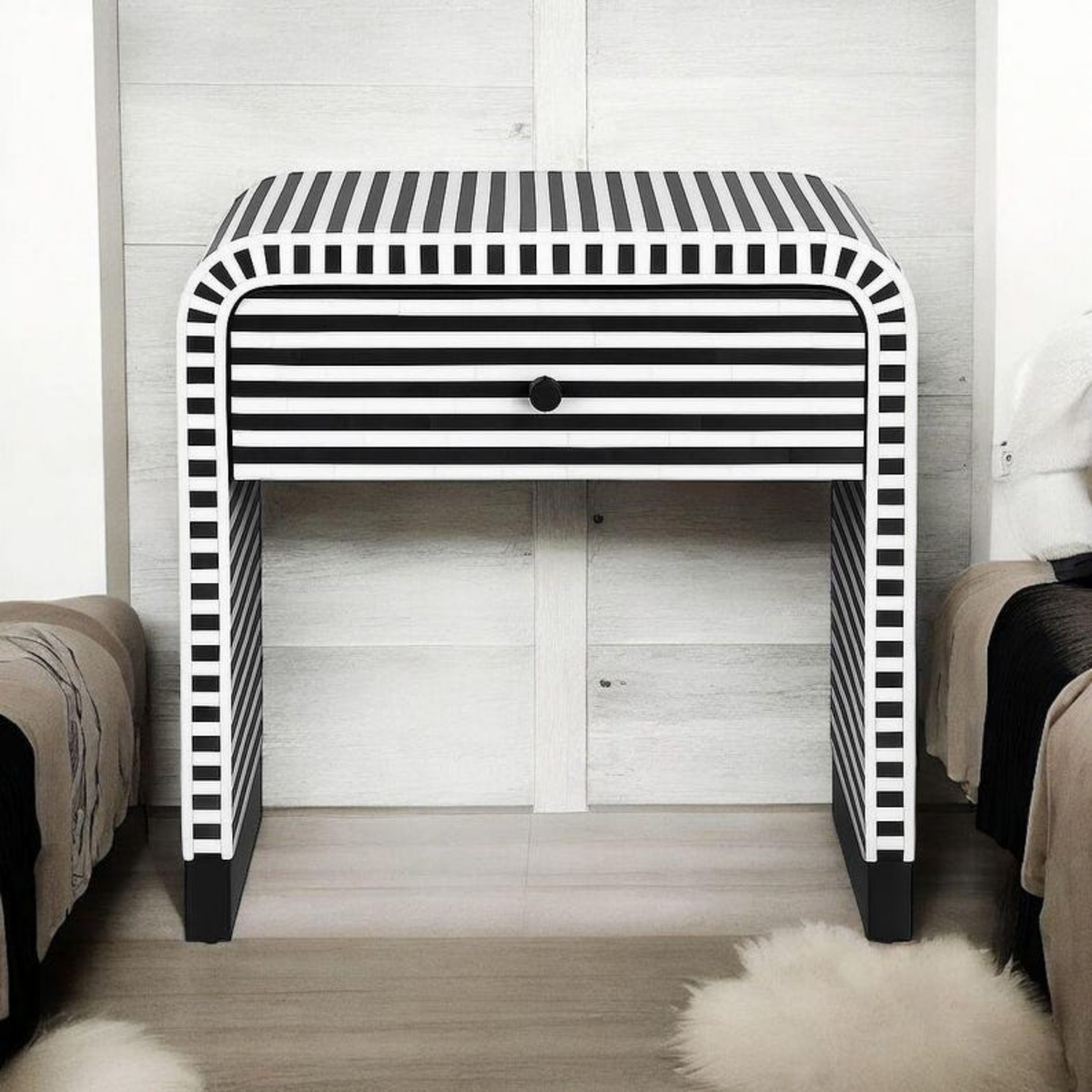Noir Arch Bone Inlay Bedside Table