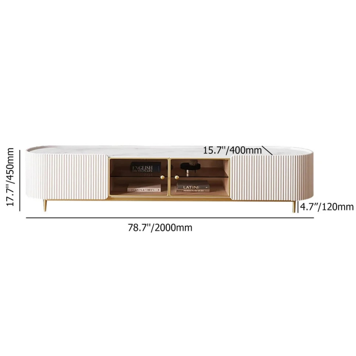 Modern Fluted TV Stand with Glass Display Storage
