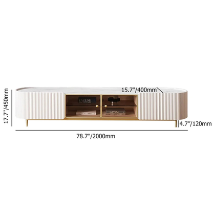 Modern Fluted TV Stand with Glass Display Storage