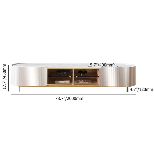 Modern Fluted TV Stand with Glass Display Storage