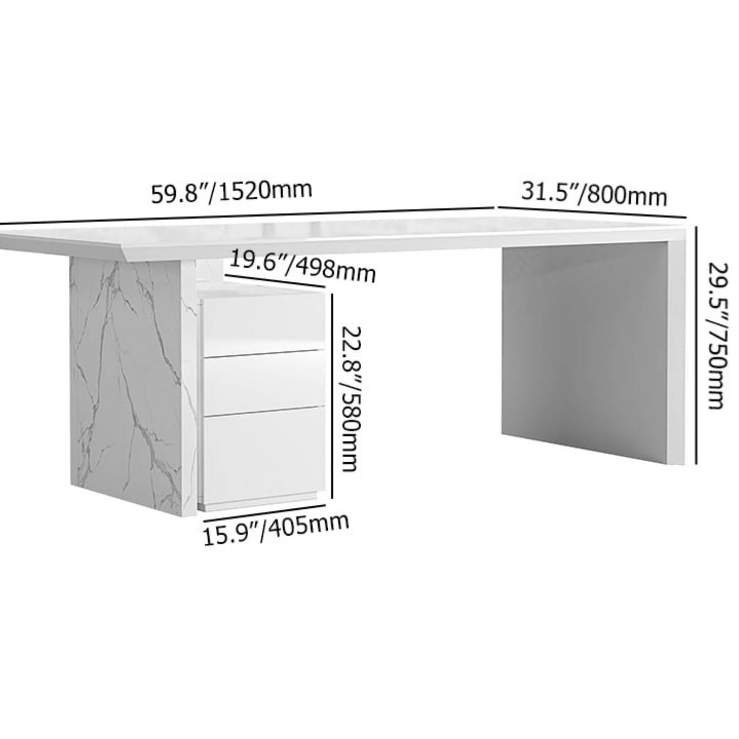 Modern 60" White Wood Desk with Movable Cabinet
