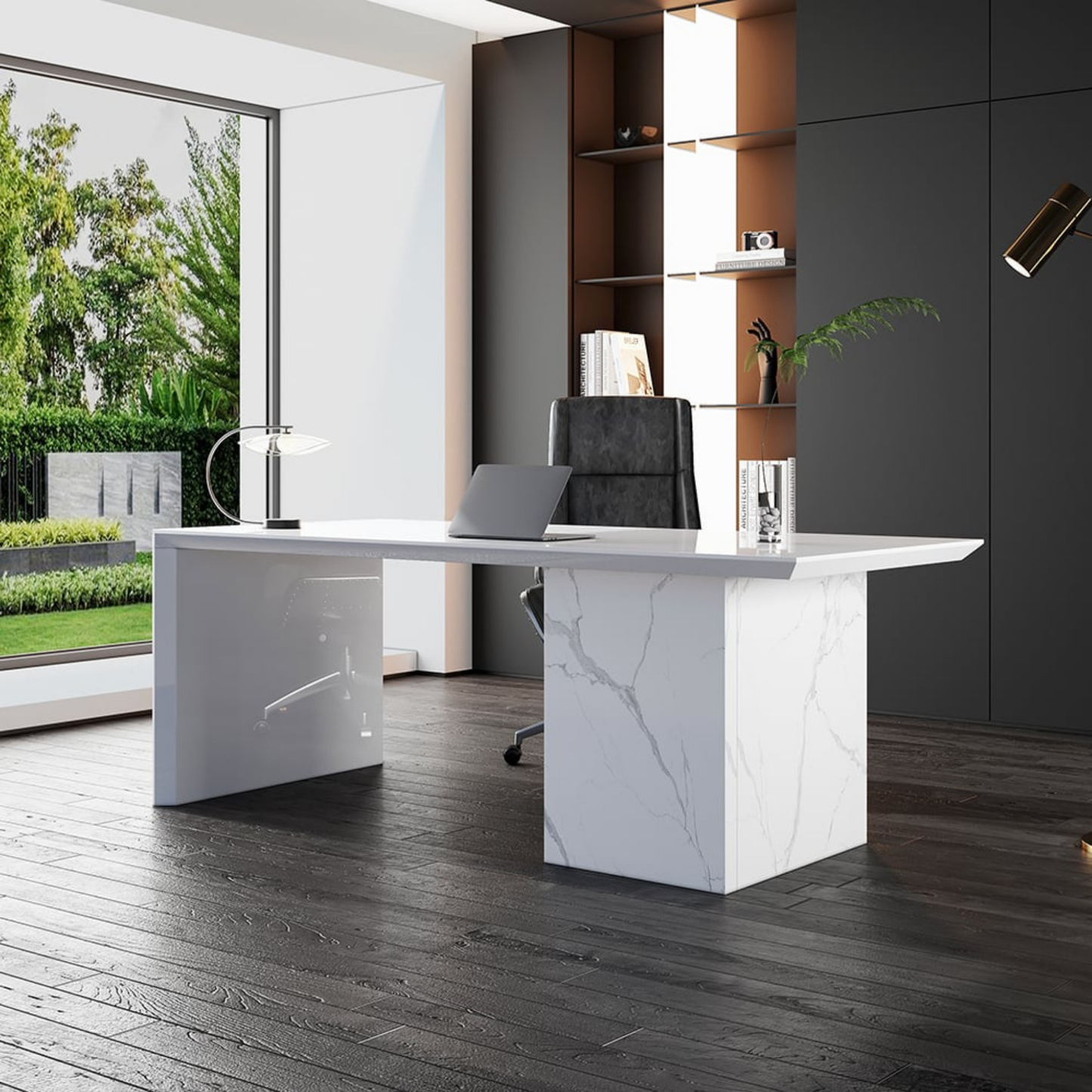 Modern 60" White Wood Desk with Movable Cabinet