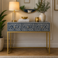 Azure Vine Bone Inlay Console Table with Gold Metal Base