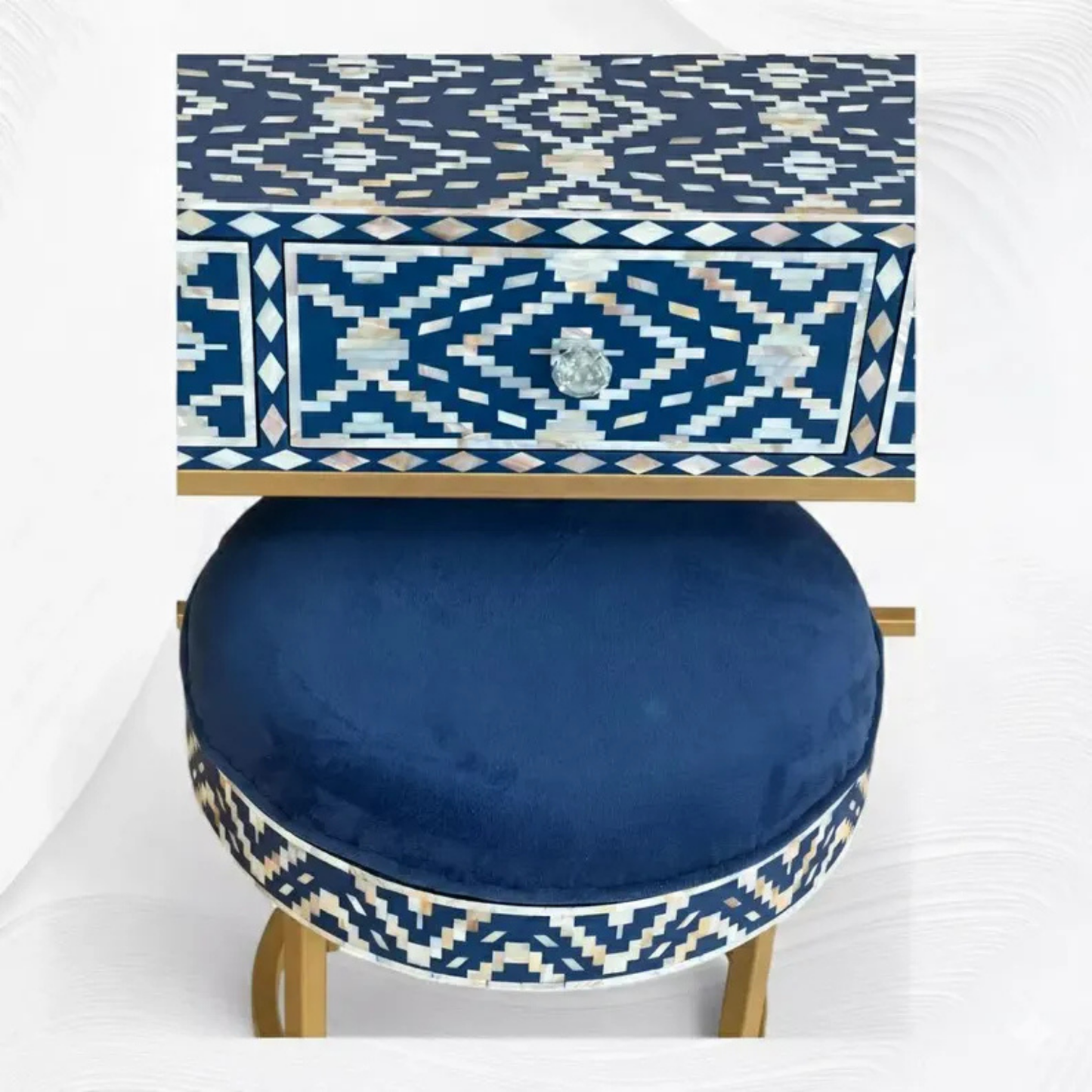 Azure Vine Bone Inlay Console Table with Gold Metal Base