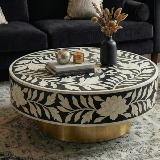 Noir Blossom Bone Inlay Coffee Table