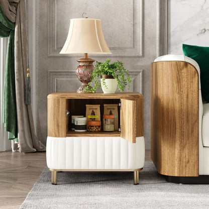 Modern Wood & White Nightstand with Storage Cabinet