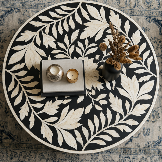 Noir Blossom Bone Inlay Coffee Table