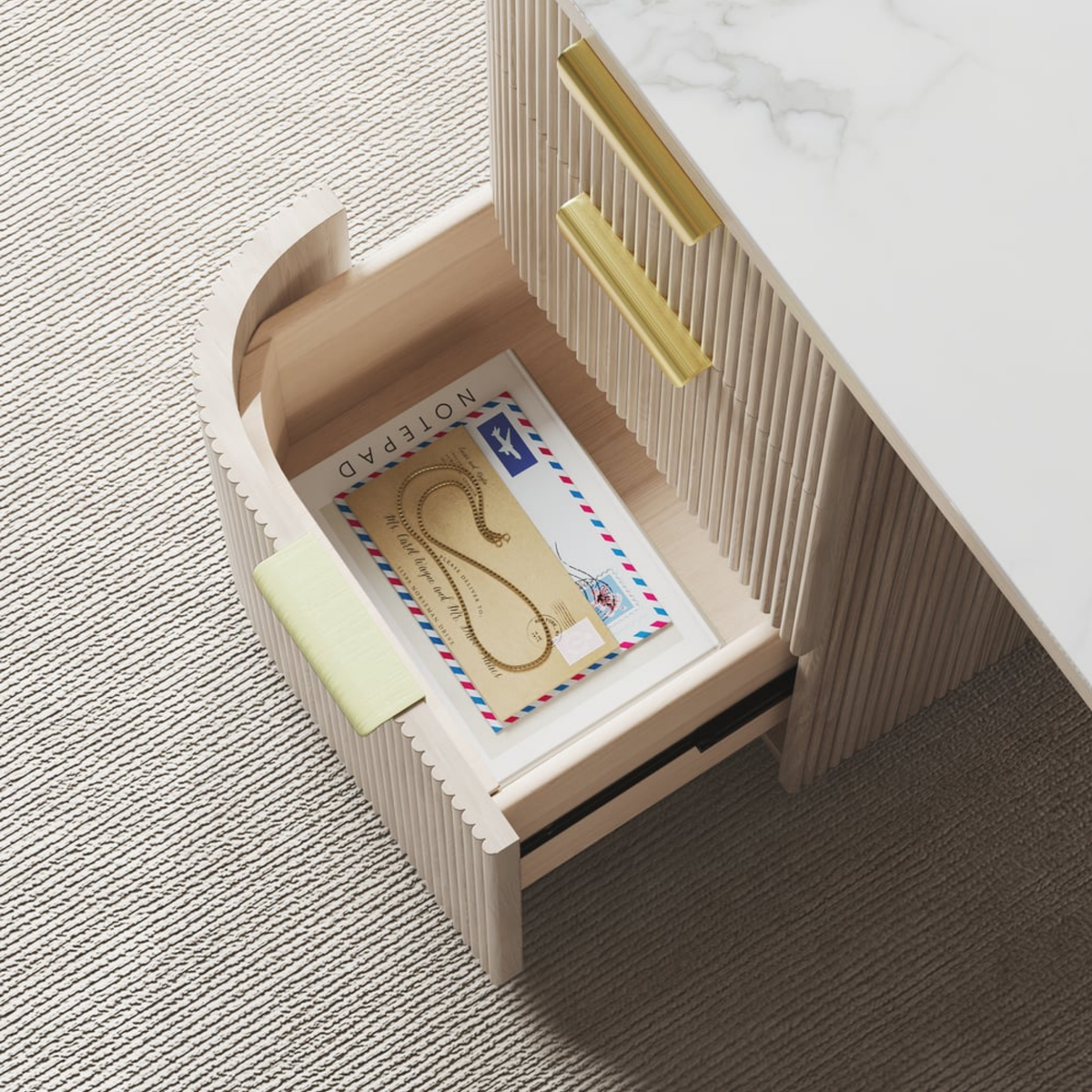 Modern 64" Rounded Edge Whitewash Sintered Stone Desk with Dual Storage