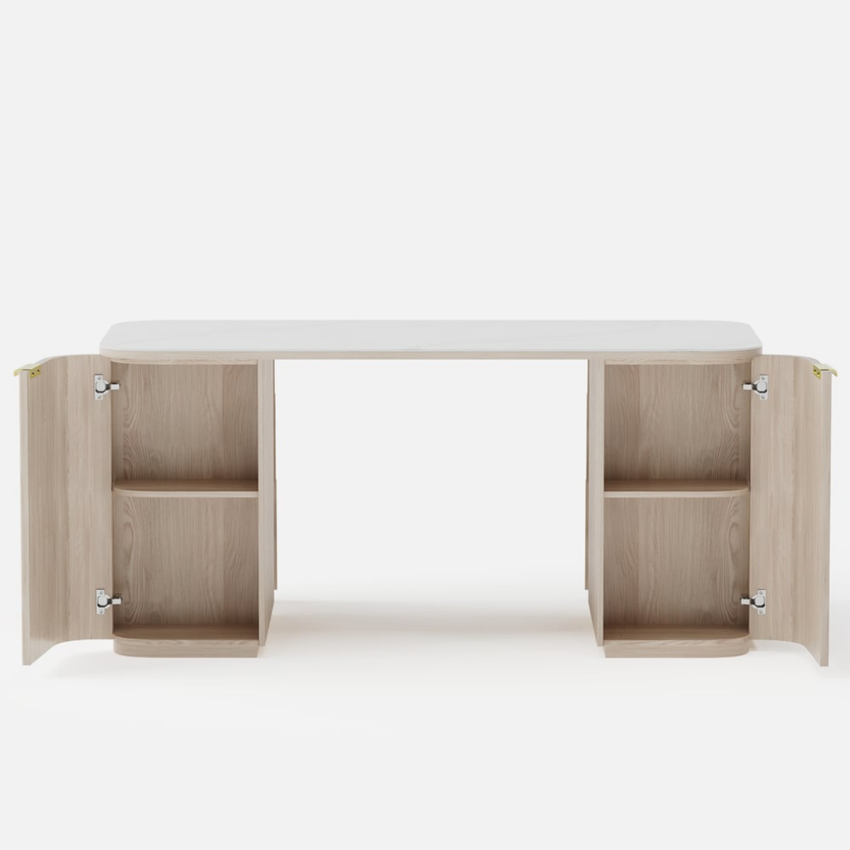 Modern 64" Rounded Edge Whitewash Sintered Stone Desk with Dual Storage