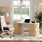Modern 64" Rounded Edge Whitewash Sintered Stone Desk with Dual Storage