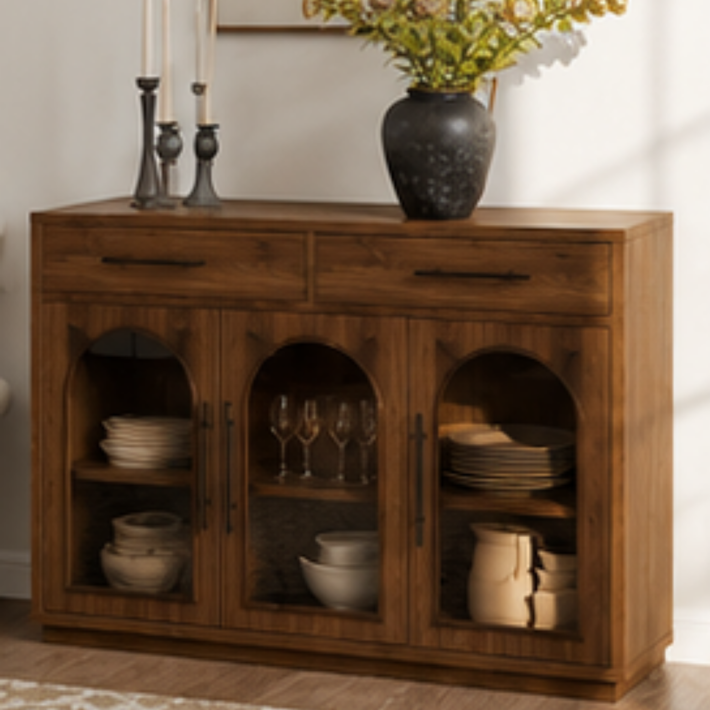 Arched Glass Sideboard Cabinet