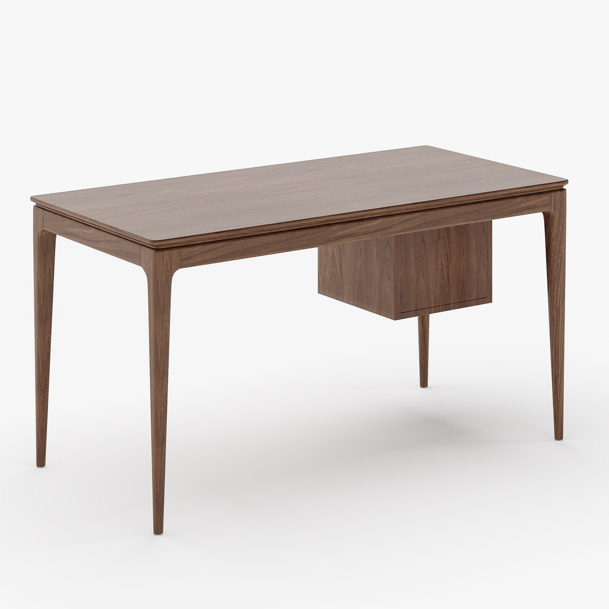 Mid-Century Modern 55" Rectangular Walnut Ash Wood Desk with 3 Drawers