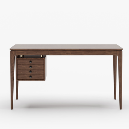 Mid-Century Modern 55" Rectangular Walnut Ash Wood Desk with 3 Drawers