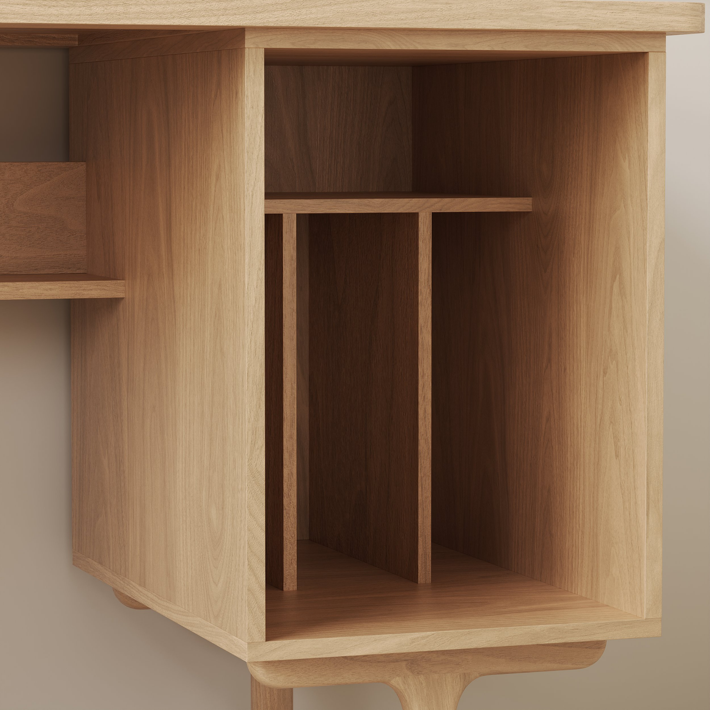 55.1" Mid-century Style Natural Wood Home Office Desk with 3 Drawers